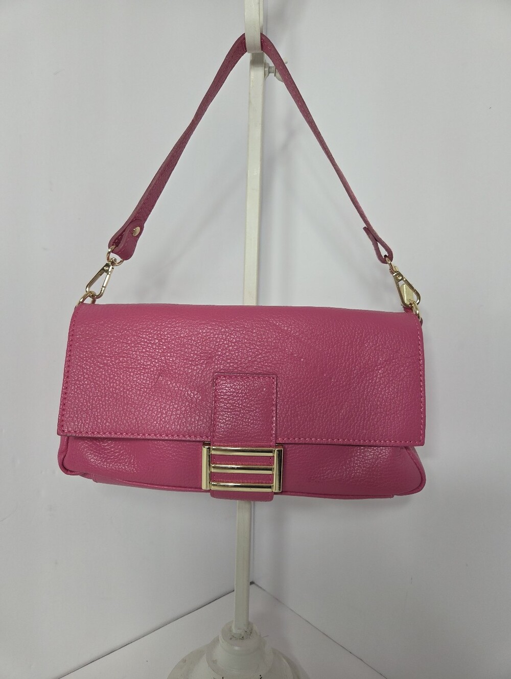 hot pink divina firenze front flap over leather italian shoulder purse bag